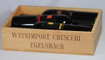 Holzkiste f�r 3 Flaschen mit Aufdruck Weinimport Cresceri